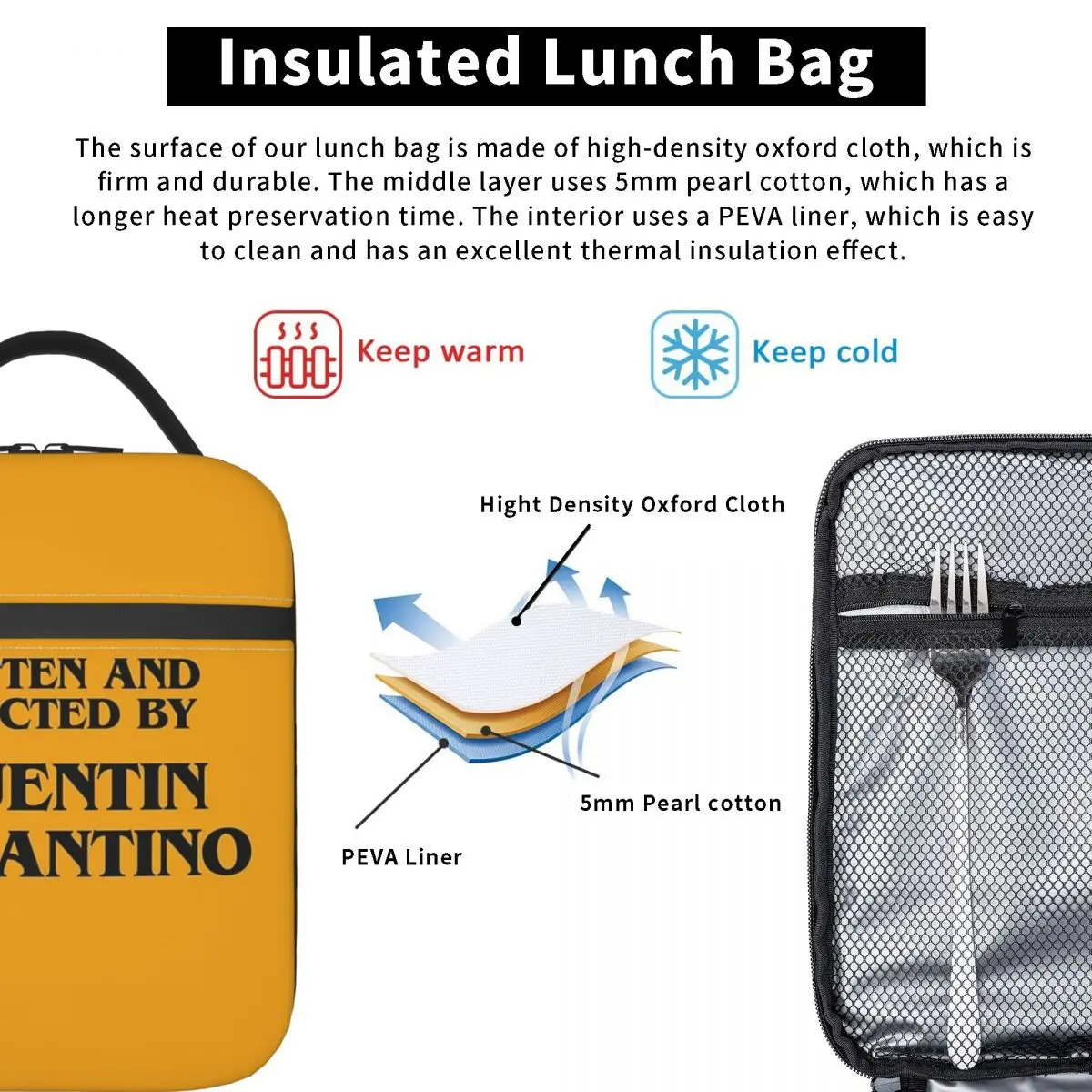 Written And Directed By Quentin Tarantino Insulated Lunch Bag for Women Children Portable Food Boxes Thermal Lunch Box Tote