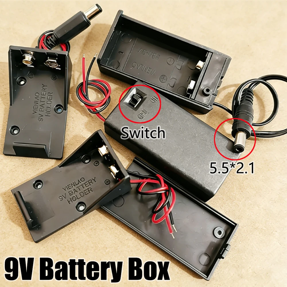 

1PC 9V Battery Holder 9V Battery Box With Cover And ON/OFF Switch With Cable And DC Head 9V DIY Battery Case With 5.5x2.1mm Plug