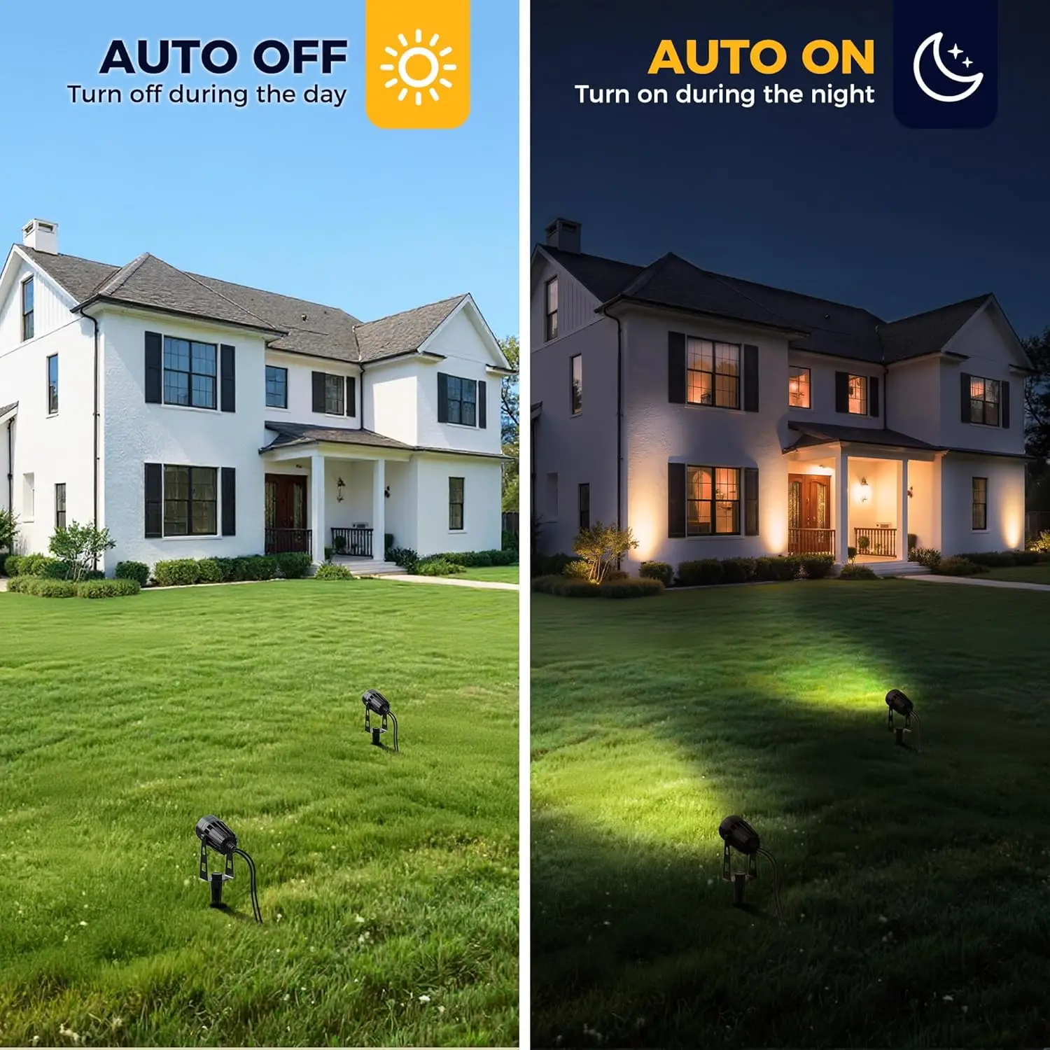 LED Dusk to Dawn Low Voltage Landscape Lighting, Outdoor Spot Lights with Transformers IP65 Waterproof, Plug in Spotlights