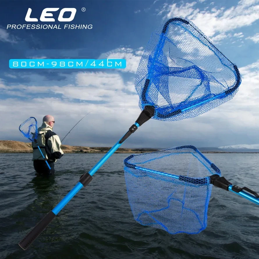 80-98CM Portable Folding Fishing Landing Net Handheld Telescopic Handle Lure Stream Fishing Cast Mesh Fly Fishing Tackle Tool