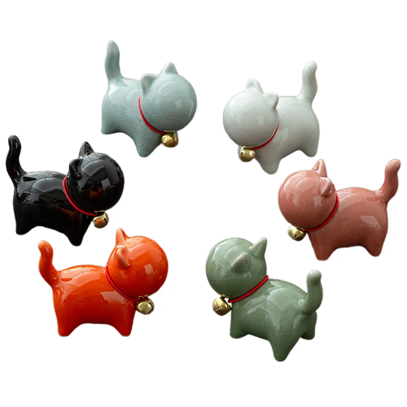 1pc Indoor Desktop Ornaments Tea Set Accessories Tea Play Creative Ceramics Cute Kitten Ornament Animal Micro Landscape Tea Pet