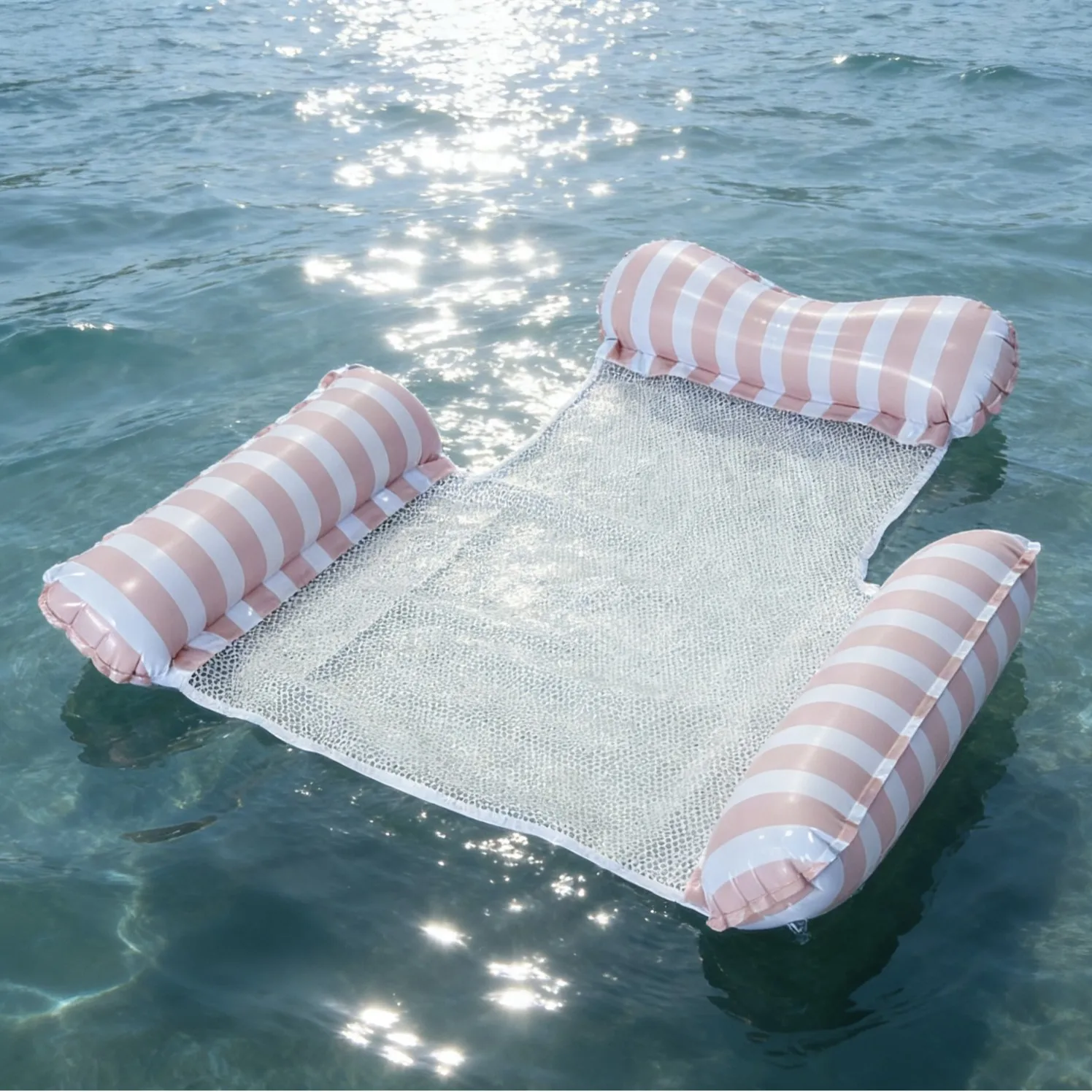 New Macaron Stripe Inflatable Float Four Tubes Foldable Backrest Floating Bed Adult Water Hammock cadeiras надувной дом