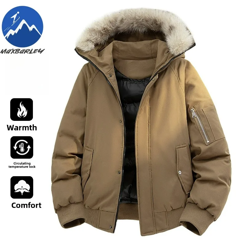 

Winter Padded Jacket Men Comfort Korean Style Thick Warm Parka Premium Fur Collar Stand Collar Travel Cold Resistant Cotton Coat