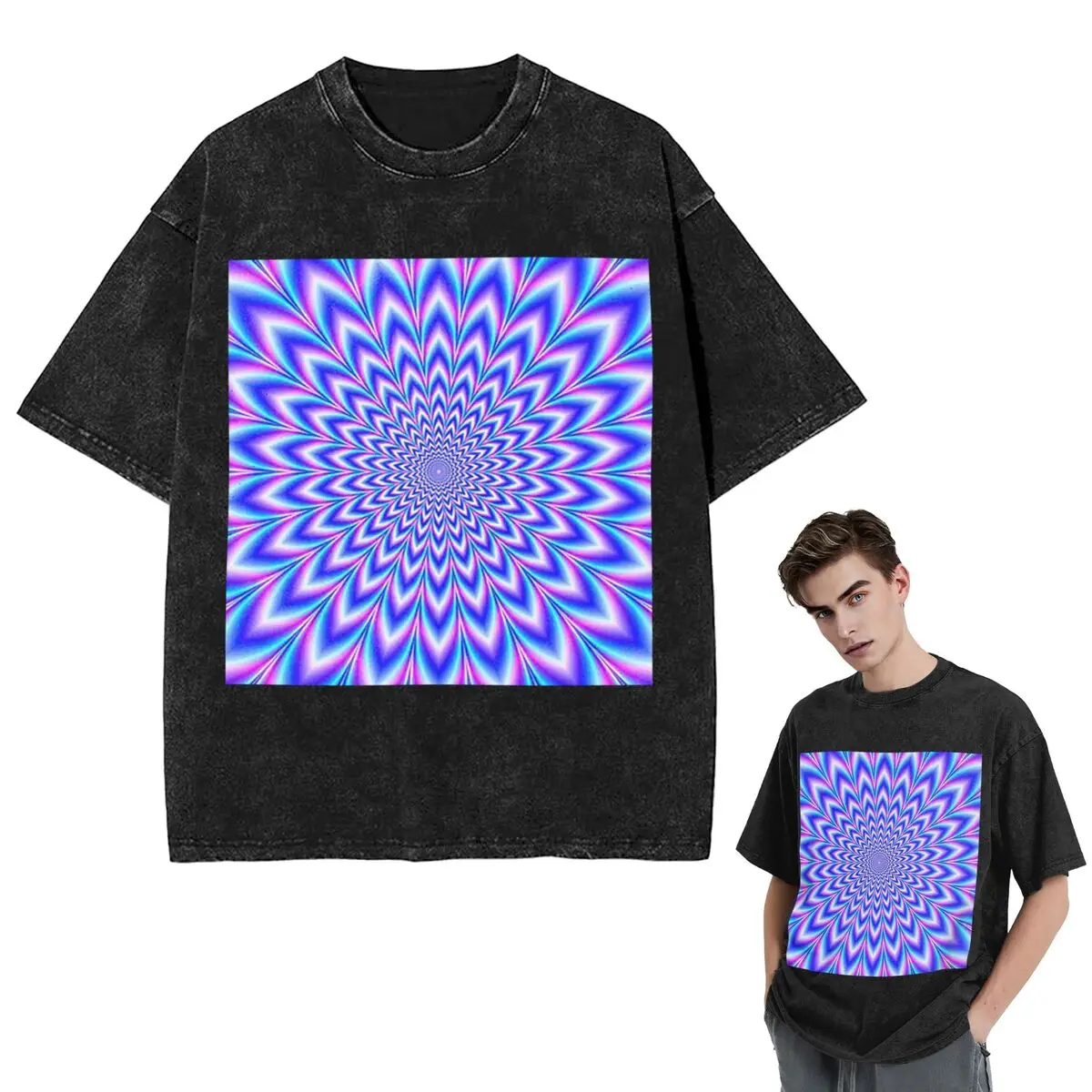 Streetwear T-Shirts Psychedelic Pulse In Blue And Pink Washed T Shirt Short Sleeve Hip Hop T-Shirt Tops Tees for Men Women
