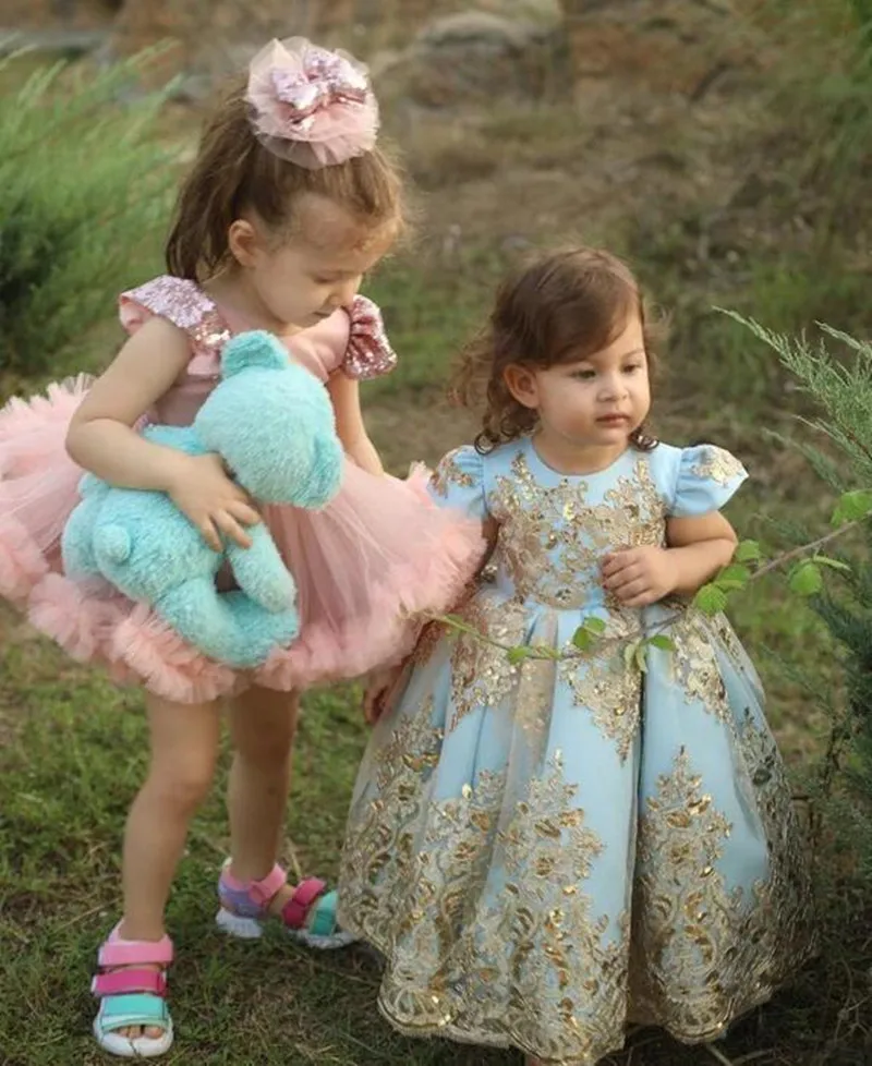 Vestido de princesa de flores para niña, Mini vestido rosa de lentejuelas de tul sin mangas para bebé hinchado con lazo, vestido de baile para fiesta de cumpleaños para niños