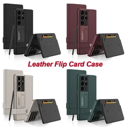 Luxury Leather Flip Wallet Case For Samsung Galaxy S25 S24 Ultra Shockproof Hard Plastic Back Cover For Galaxy S24 Ultra Case