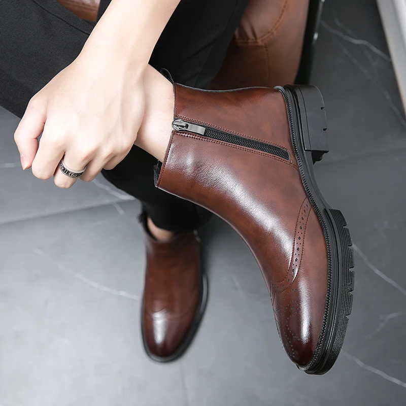 British Style Chelsea Boots Men Mid Calf Dress Shoes Business Formal Ankle Boots Antumn Bota Masculina Split Leather Shoes