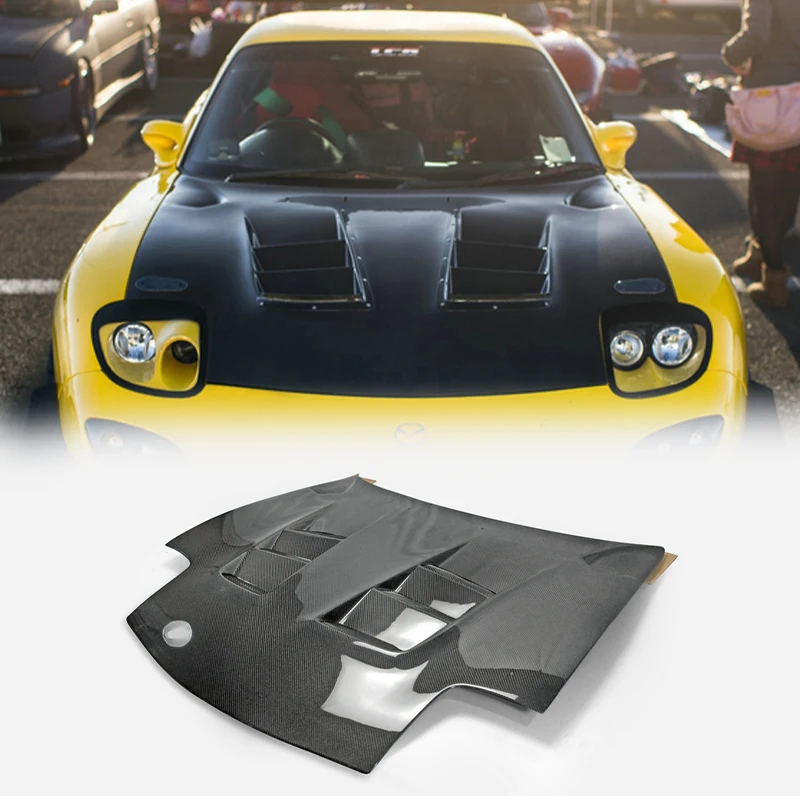 

For Mazda RX7 FD3S RE Style Hood - Carbon Fiber/Glass Fiber for RX-7 1993-2002, JDM Lightweight
