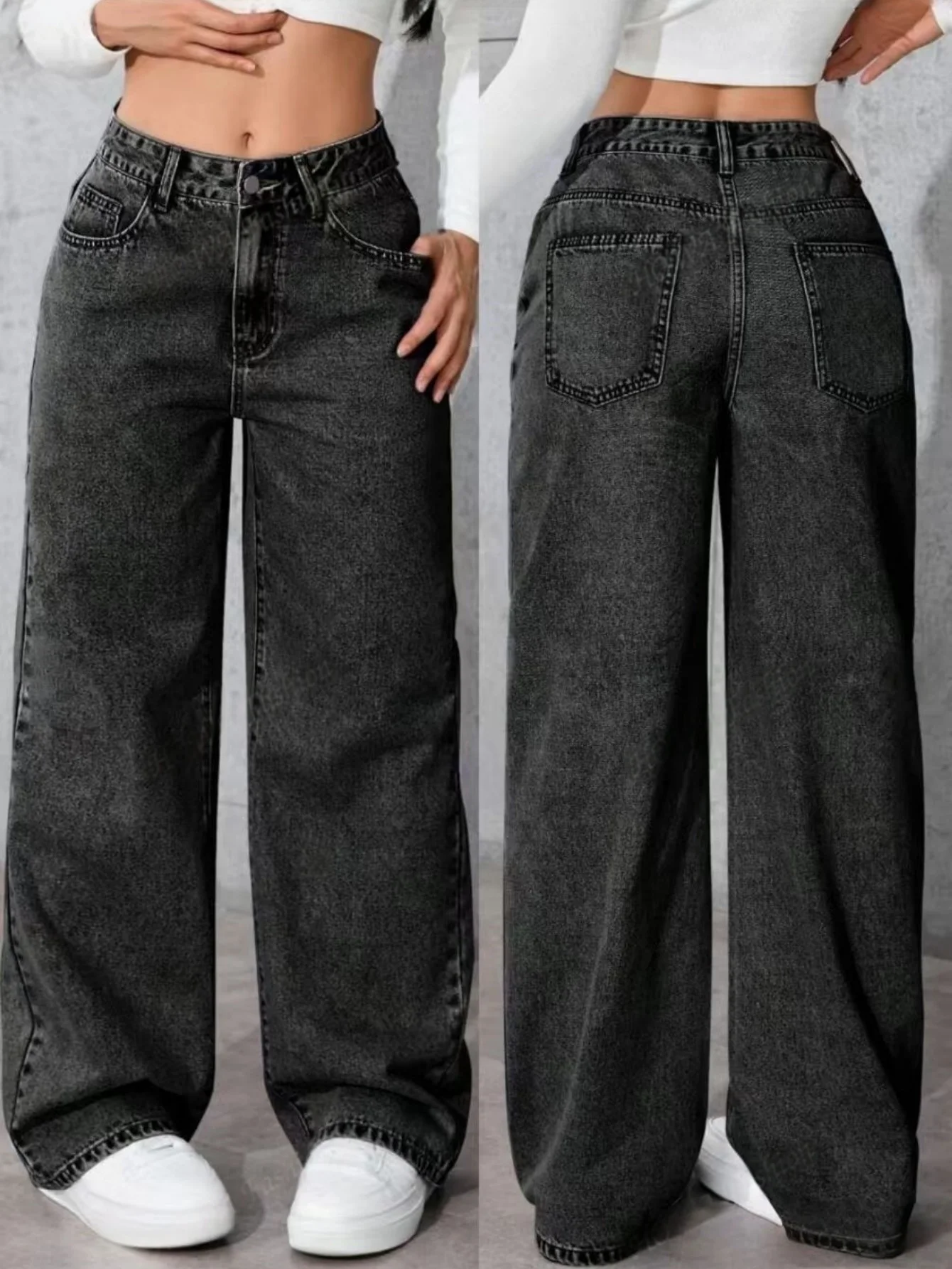 Vaqueros rectos negros básicos sencillos e informales.