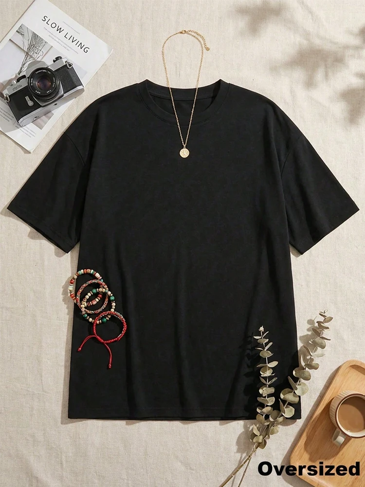 Women's T-shirt Oversize Spring Summer Daily Casual Fashion Short Sleeve Top Streetwear Classic Black White O-neck Cotton Tees