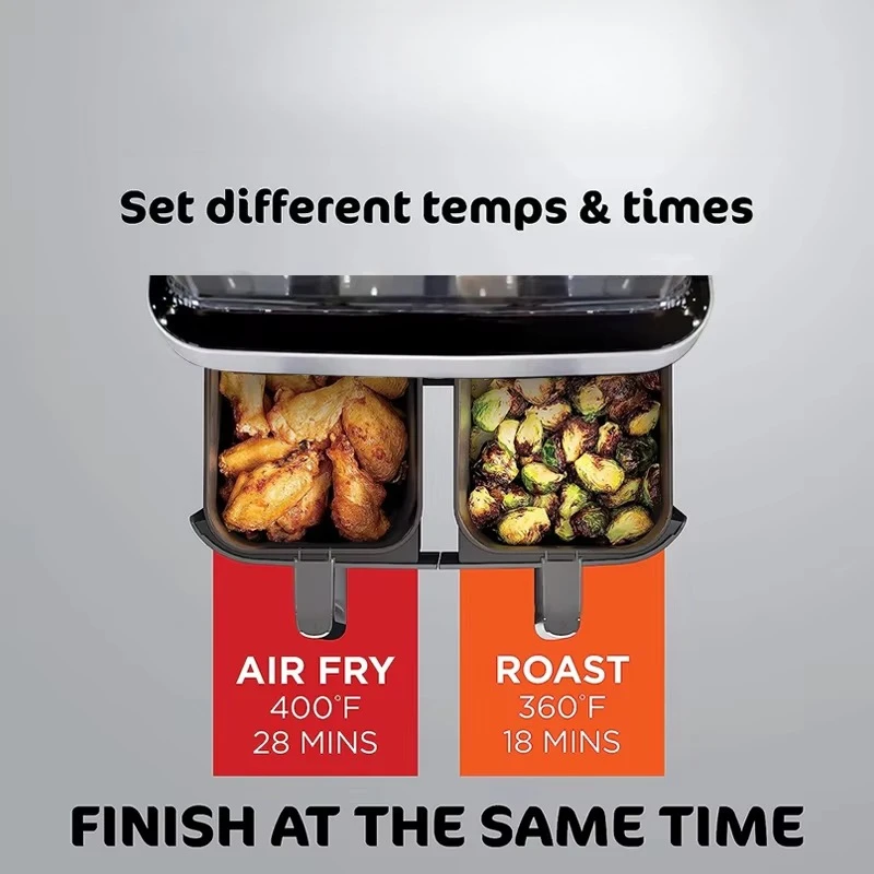 New Double Air Fryer with Double Basket Intelligent Multifunctional Double Zone 2 Basket 9L Quart Air Fryer