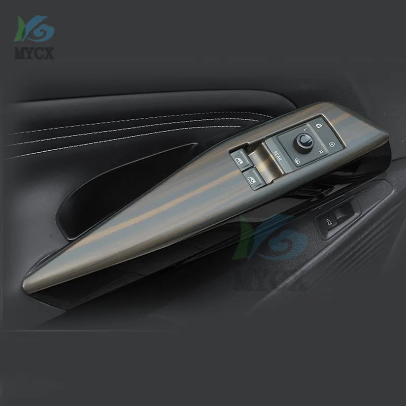 زجاج نافذة السيارة رفع التبديل غطاء أزرار ملصق الكسوة ل Volkswagen VW ID.4X ID.4 CROZZ 2021 2022 ABS ألياف الكربون الكروم #4