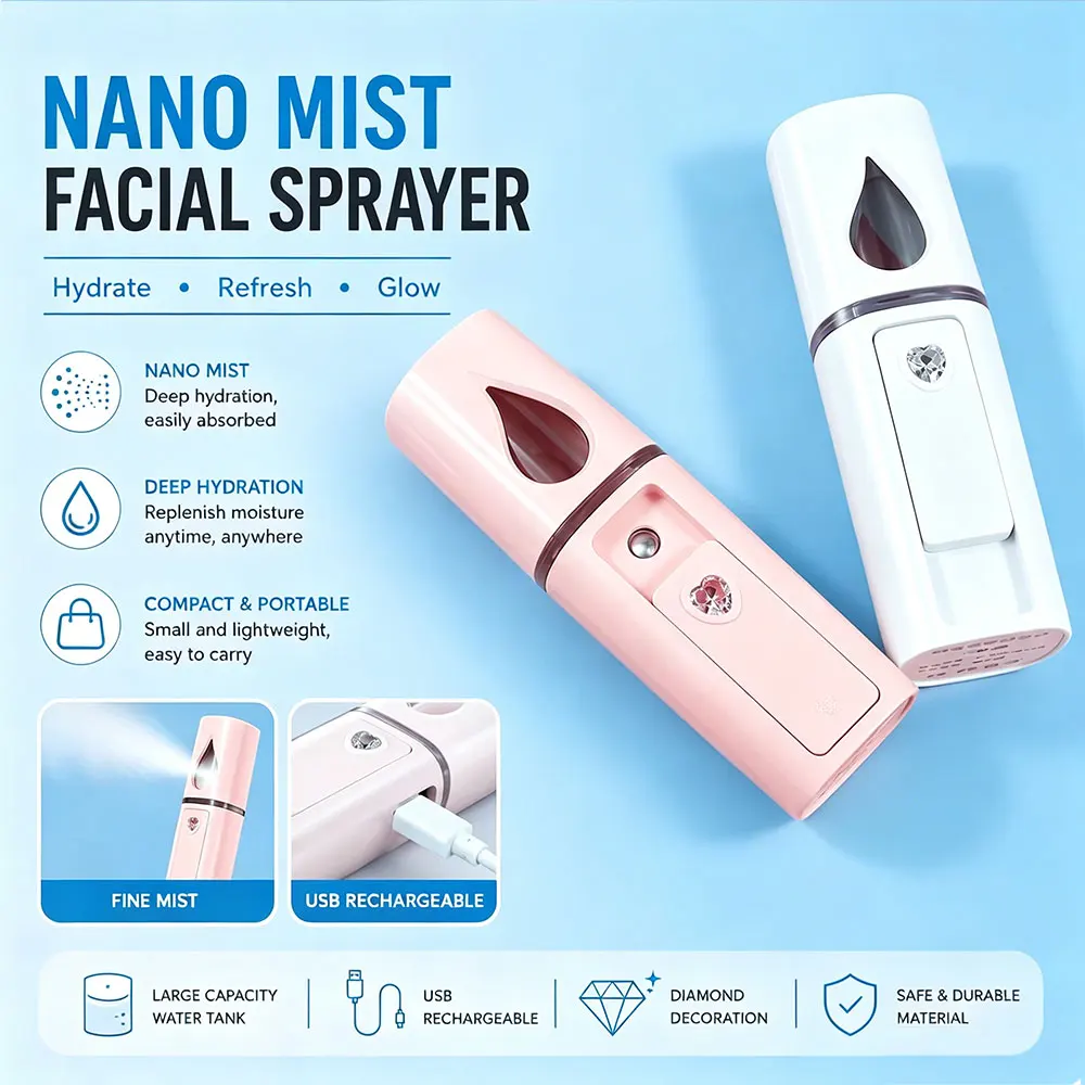 Mini Cold Mist Nano Sprayer Portable Handheld Facial Sprayer Moisturizing and Nourishing Skincare Tool Suitable for Face