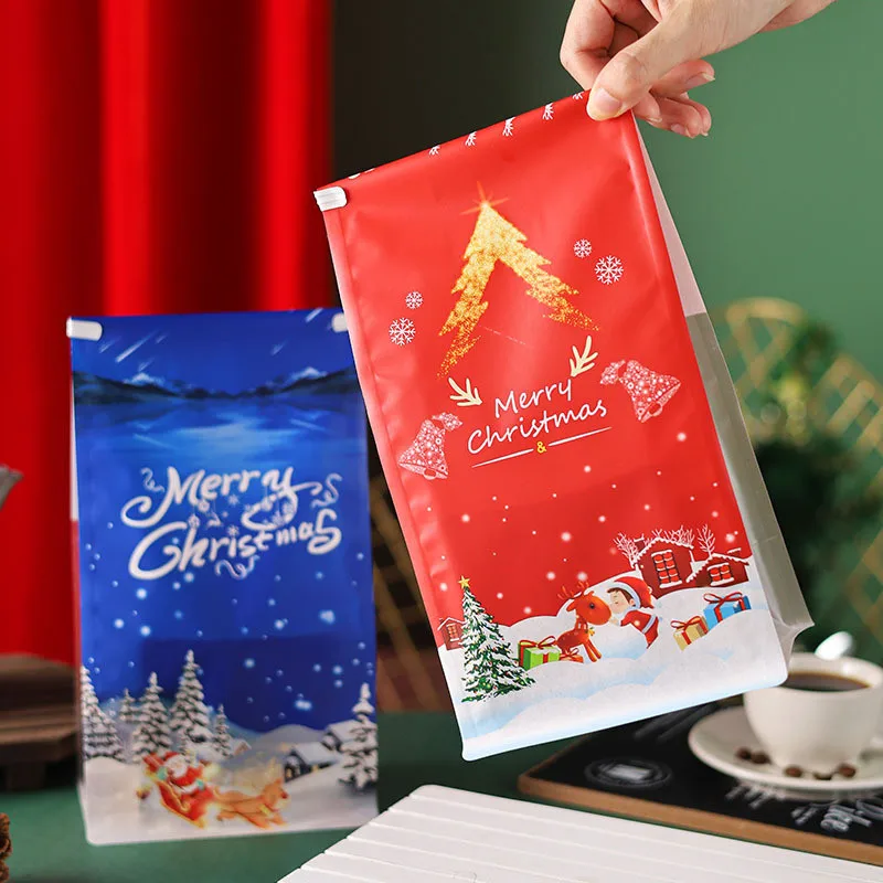 50Pcs Christmas Toast Bread Cake Crimping Wire Sealing Kraft Paper Bags Slice Xmas Party Gift Pastry Packaging