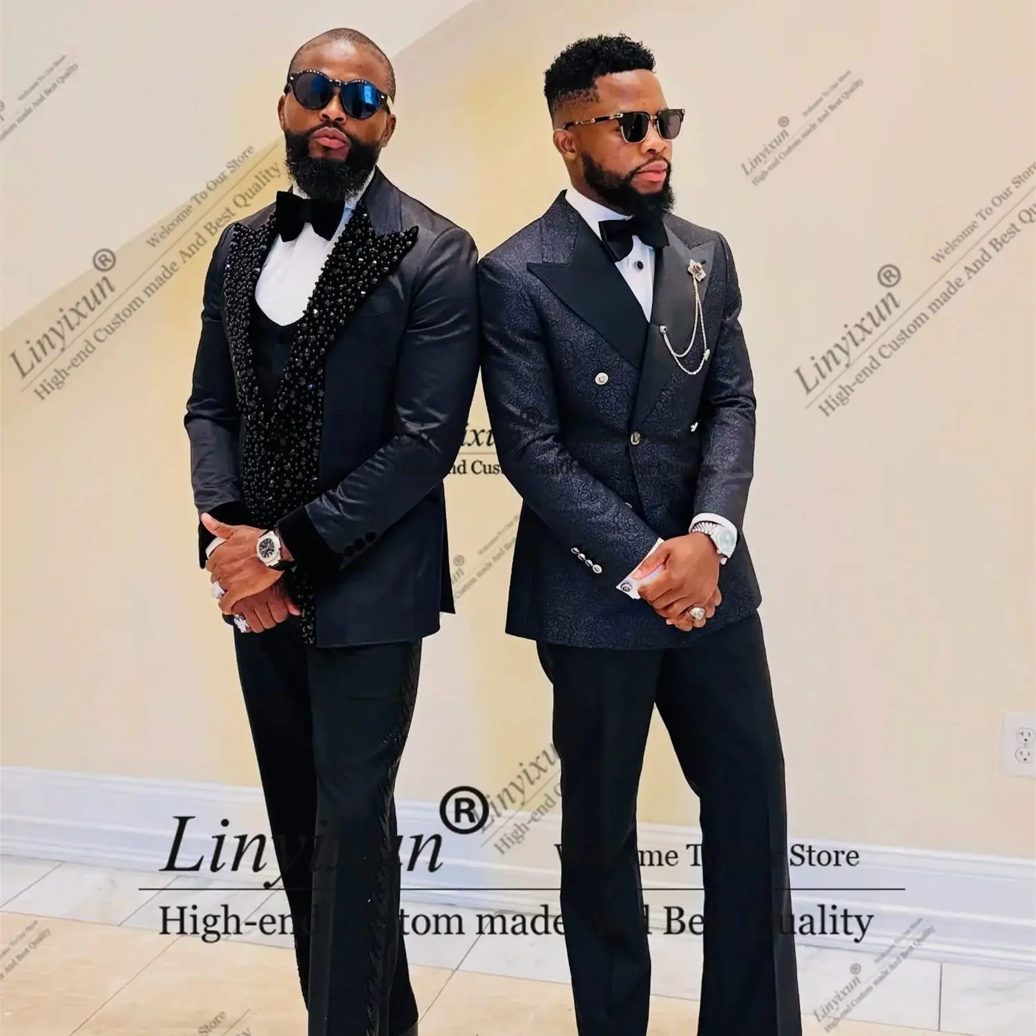 Elegant Pearl Mens Suits 3 Pieces Sets Bridegroom Prom Blazers Customized Terno Masculino Slim Fit Groom Wedding Tuxedos