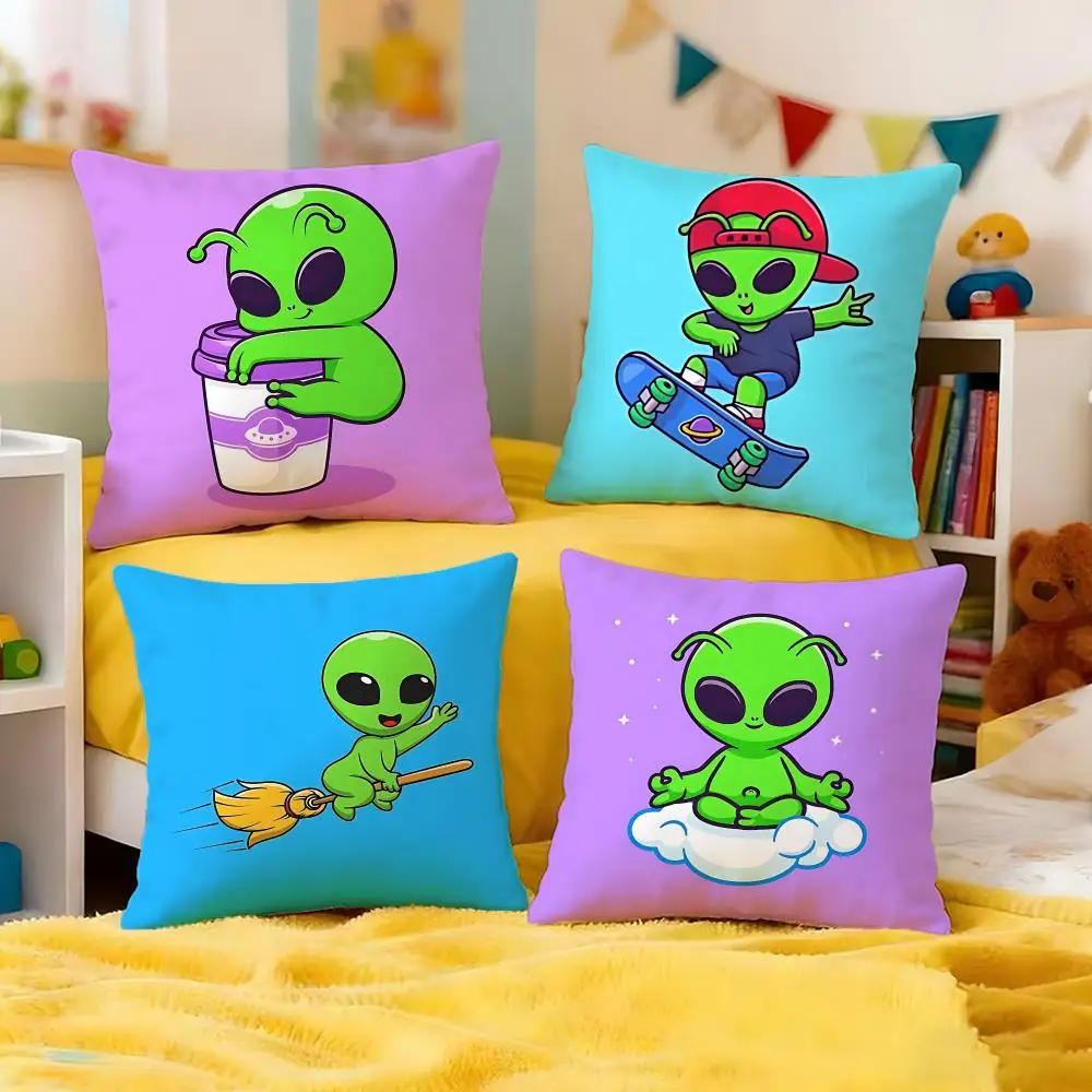 Silly Alien Cushion Cover Premium Soft Pillowcase Skin-Friendly Breathable Multi-Purpose for Home Office Travel