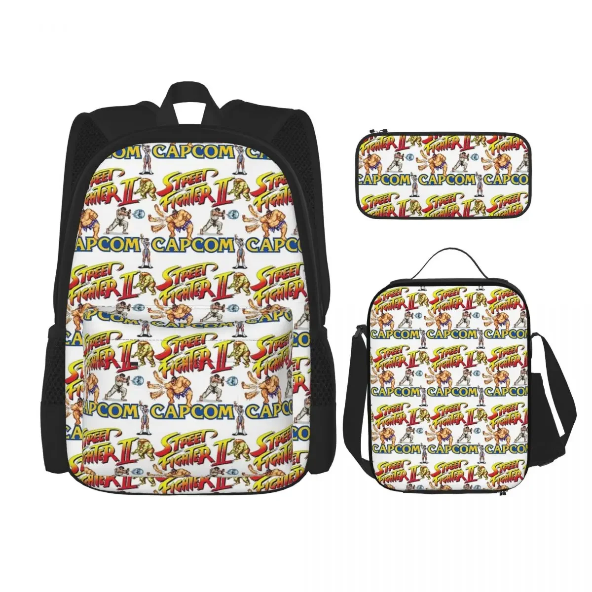 Street Fighter 2 Turbo Pattern Backpacks Boys Girls Bookbag Students School Bags Rucksack Lunch Bag Pen Bag Three-Piece Set