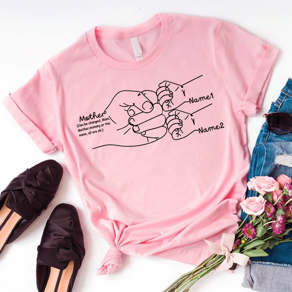 Camiseta personalizada con dibujo a mano de mamá y niño, camisa con estampado de puño para el día de la madre, divertida y Linda camiseta para mamá