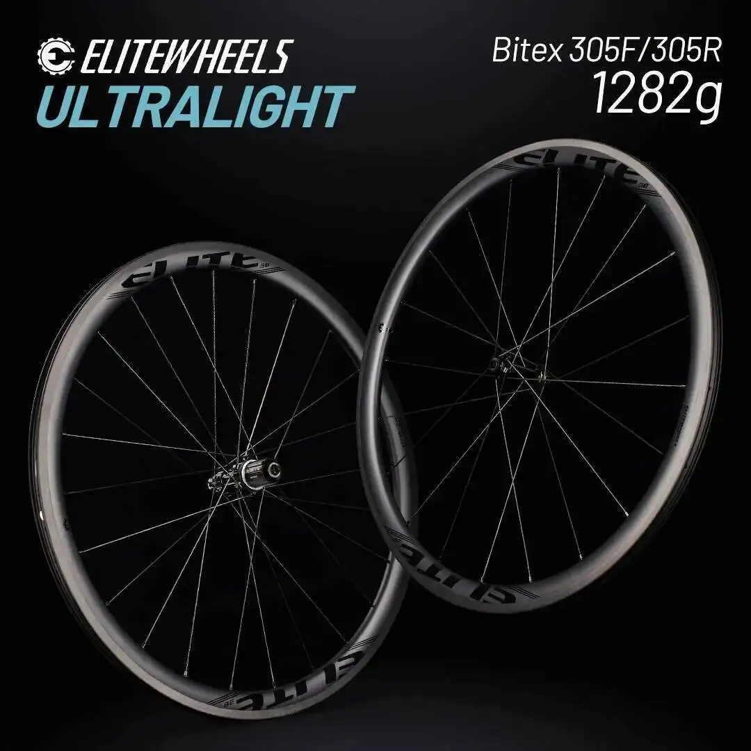 

ELITEWEELS 1282g Ultralight Road Bike Carbon Fiber Wheelset Tubeless Rims Pillar WING 20 spoke BITEX Straight Pull Hubs 38mm