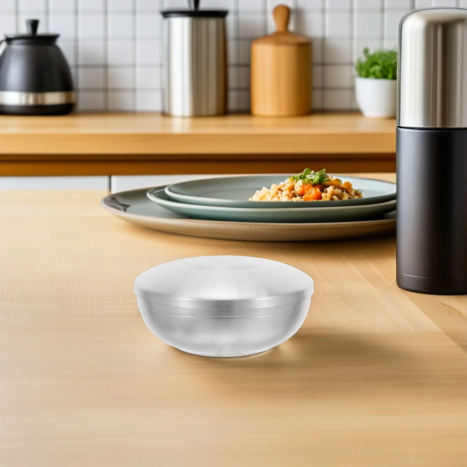 

2Pcs Stainless Steel Korean Rice Bowls Lid Elegant Freshness Preservation Heat Retention Versatile Kitchen Restaurant