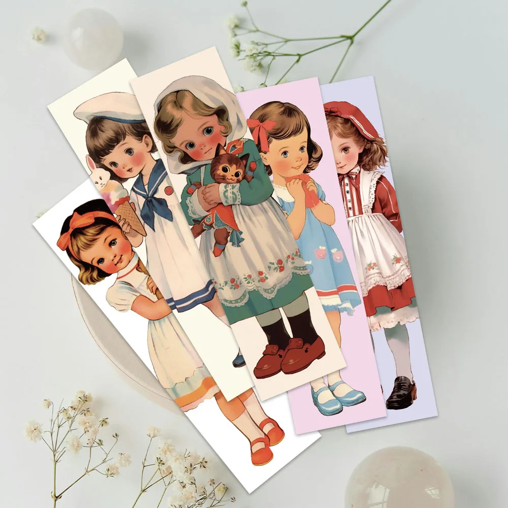 30pcs Aesthetic Retro Little Girls Paper Bookmarks DIY Students Readers Page Markers Library Office Page Marking