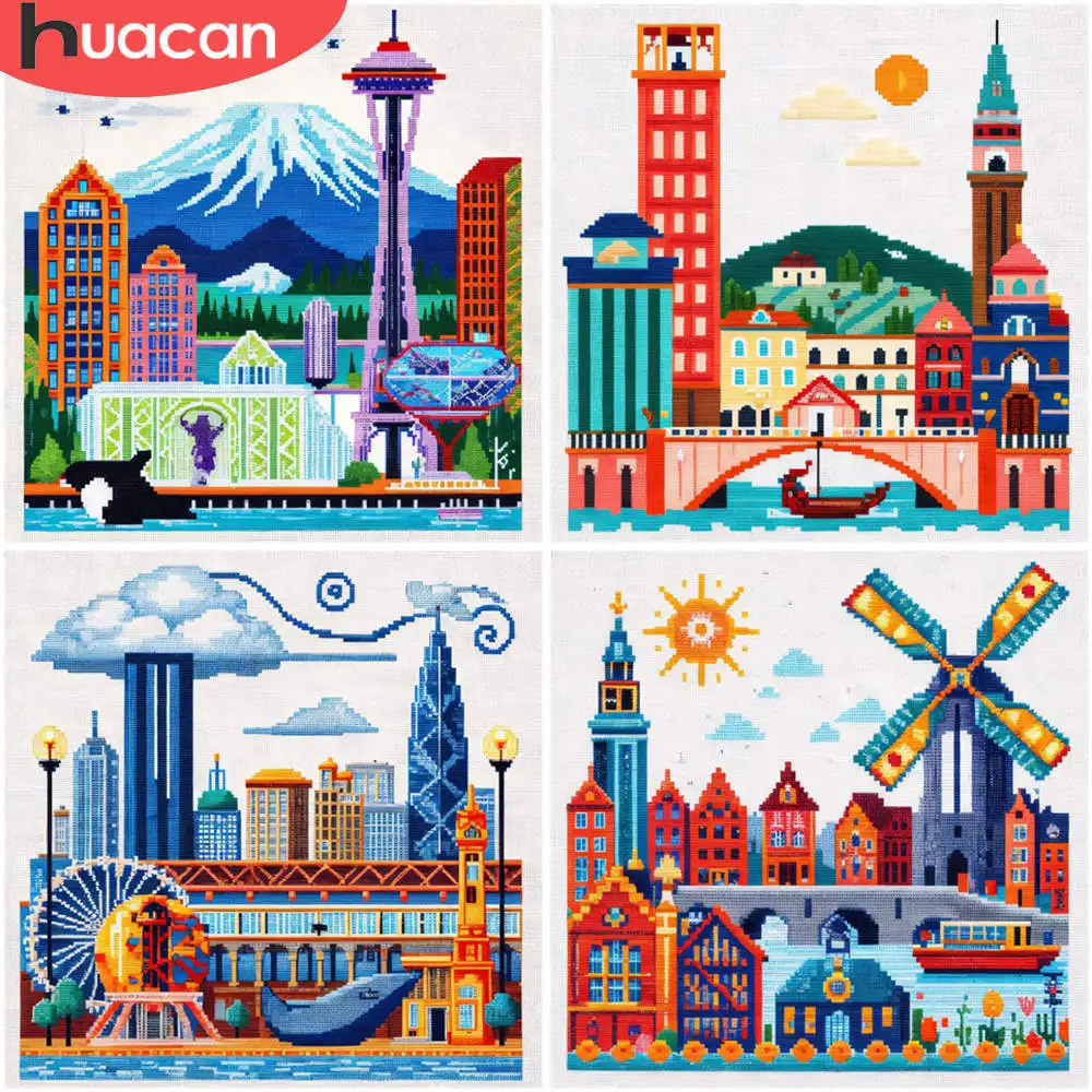 DIY Volle 11CT Stickerei Kreuz Stich Kits Seattle Skyline Moderne Kunst Vor Gedruckt Aida Tuch Nadeln Fäden Landschaft Dekor