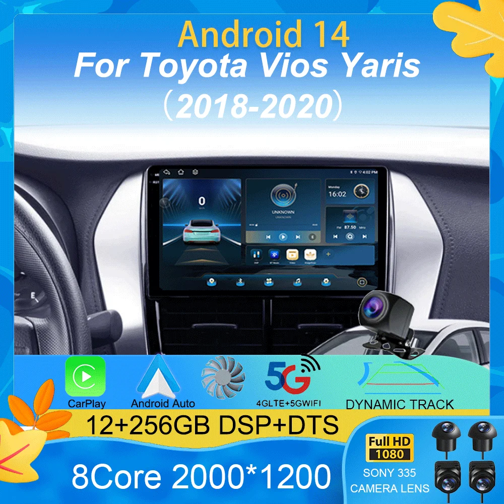 Android 15 Carplay Auto Multimedia Player For Toyota Vios Yaris 2018 2019 2020 DSP Car Radio Autoradio GPS Stereo 2din Head Unit