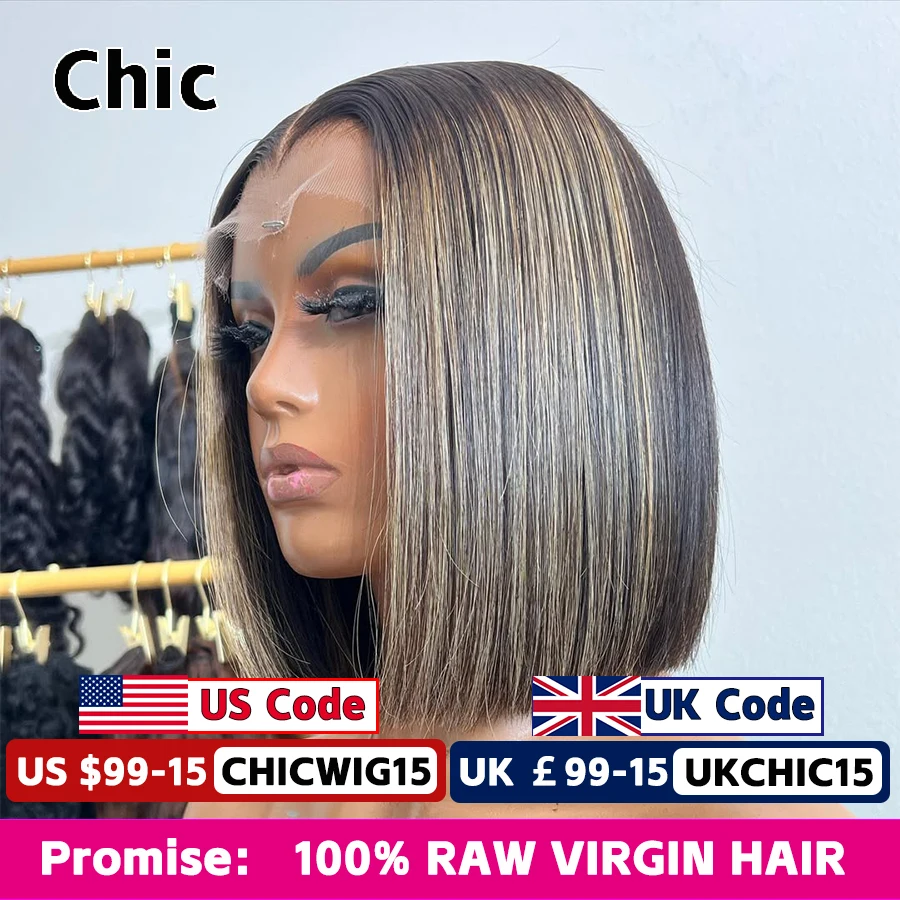 Gd Chic Wigs 1B/27 Short Bob 100% Virgin Hair Double Drawn Real HD Lace Wig Glueless Highlight 5x5 HD Lace Closure Wigs Prepluck