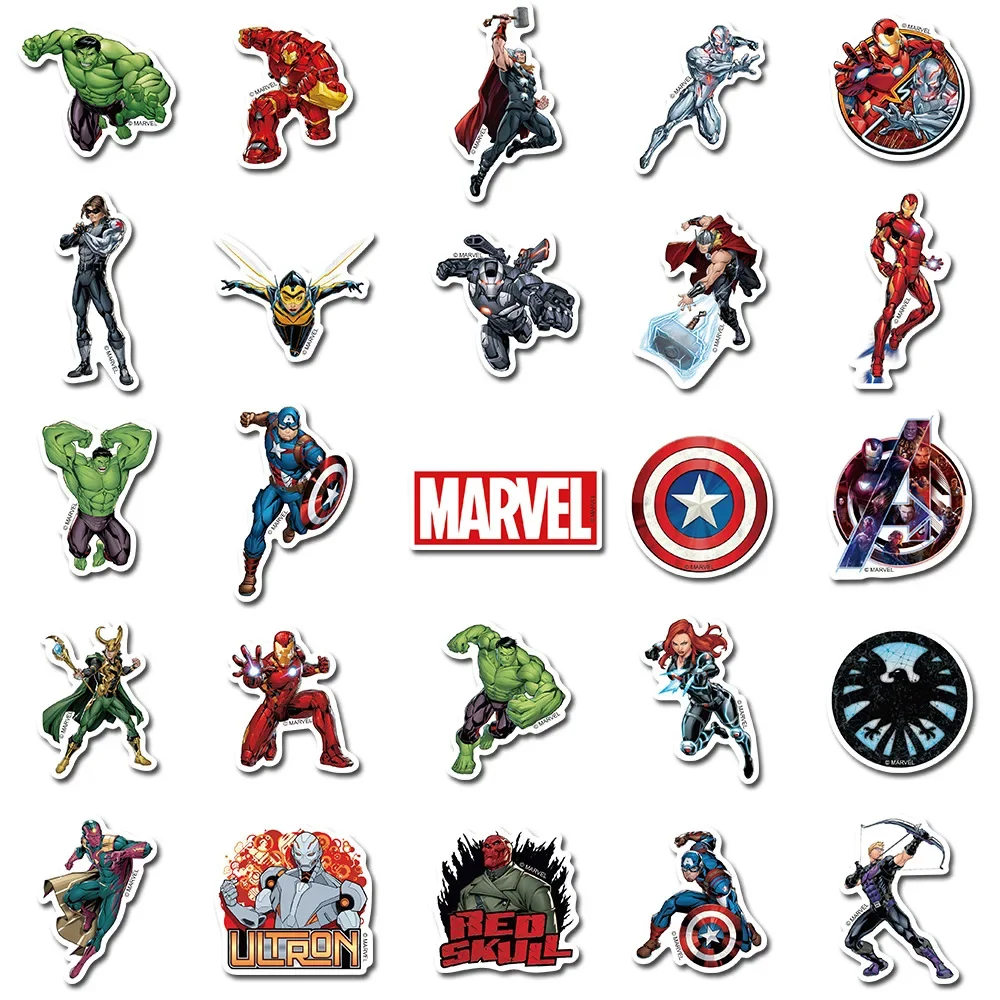 50pcs Disney Marvel Stickers Anime Decal Skateboard Laptop Motorcycle Guitar Cute Cartoon Sticker Pack Kids Toy Birthday Gifts