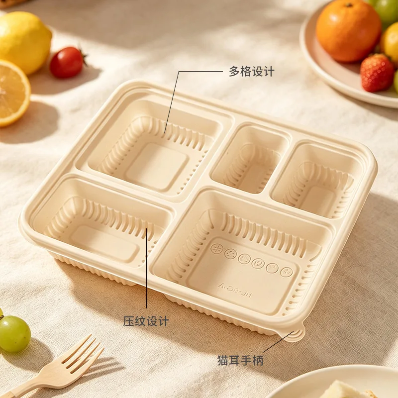 20 Sets Eco Friendly Corn Starch Multi-grid Lunch Box, Disposable Takeaway Food Container Waterproof Oil Resistant