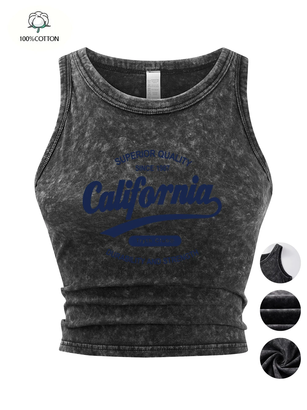 California Durability And Strength Prints Vest Tops Street Women Cotton Washed T-Shirt Thin Tight Tank Top Summer Woman Clothes