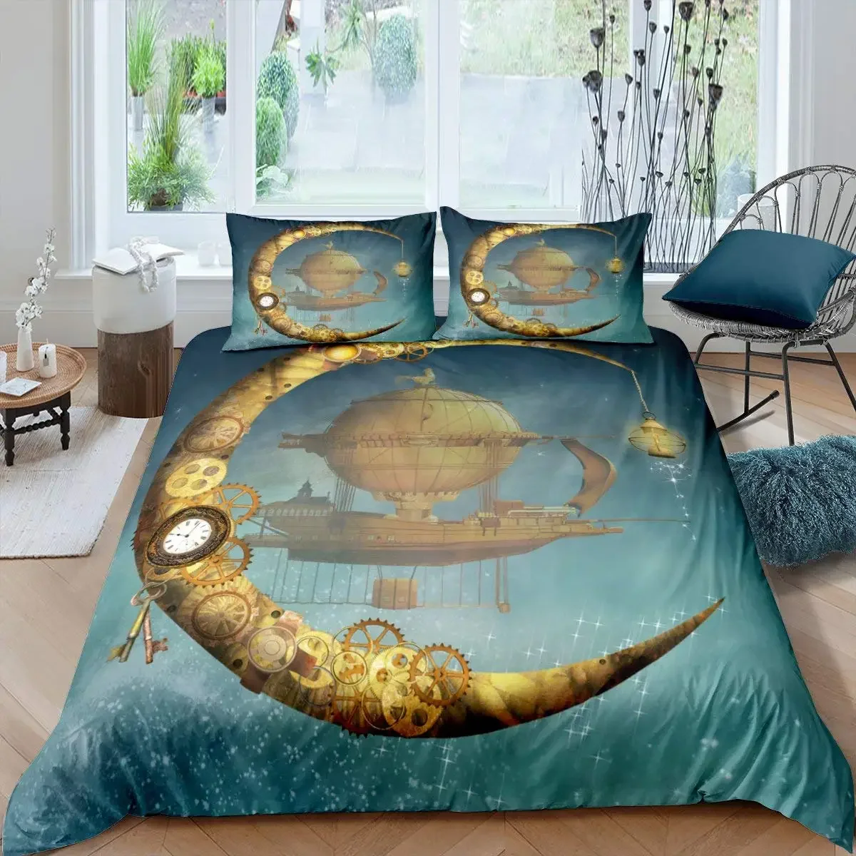 Aviation Duvet Cover Set,Hot Air Balloon Bedding Set Space Ship Comforter Cover Space Exploration Bedding Set Luxury Quilt Cover