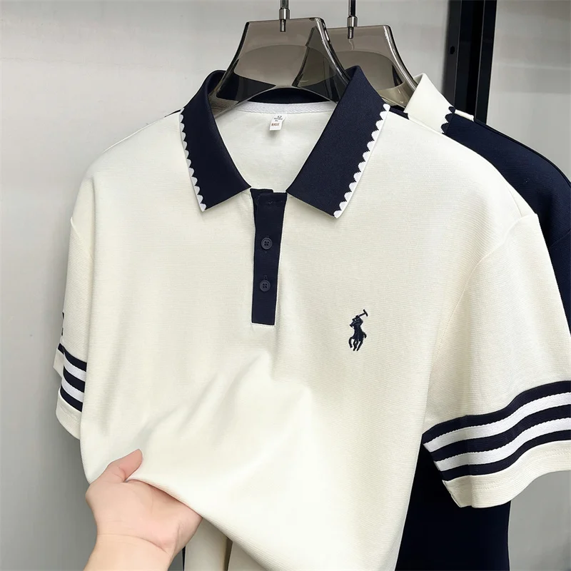 Herren-Poloshirt Neuer Sommer-Baumwoll-Freizeit-Kurzarm-T-Shirt Luxuriöses Besticktes Revers-Oberteil im Herren-Stil – Detail 14