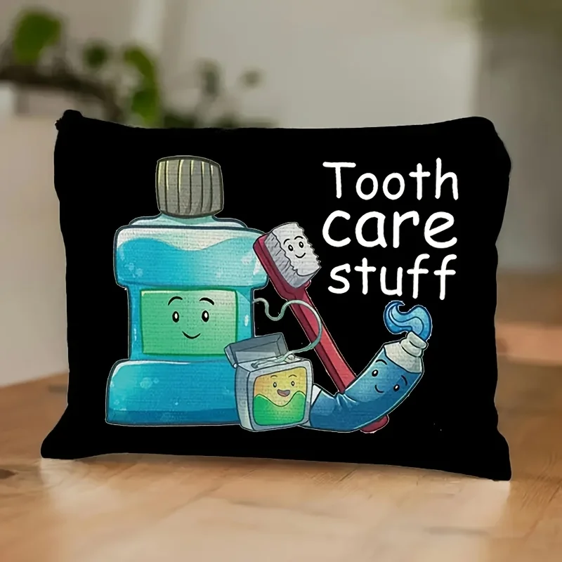 Una bolsa de maquillaje con diseño de dientes y cepillos de dientes: bolsa multifuncional con cremallera para mujer, bolsa para guardar joyas