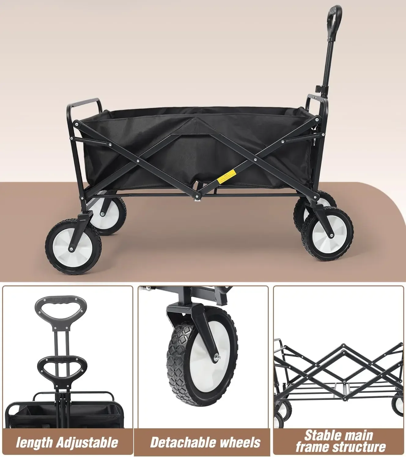 Collapsible Folding Outdoor Utility Wagon, Beach Wagon Cart w/ All Terrain Wheels & Drink Holders, for Camping, Garden & Beach