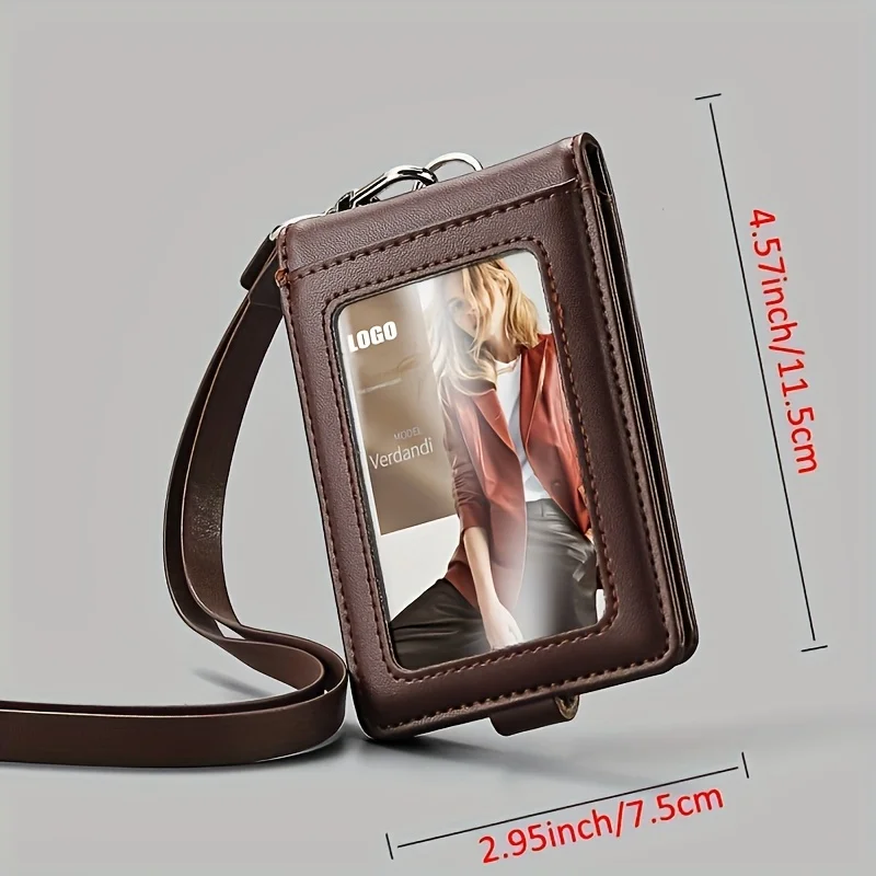 Leather ID Tag Badge Holder Protective with Lanyard Employee Pass Work Card Case Buckle Photocard Flip Chest Card Bag