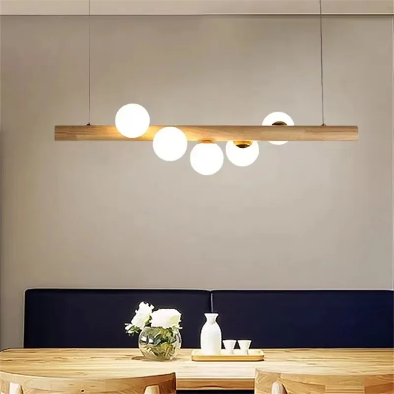 Retro Simple Magic Bean Chandelier Made of Solid Wood for Berroom Dining Room Living Room Restaurant  G4 Bulb Led Pendant Lights