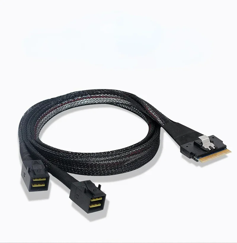 Cabo PCI-E Ultraport Slimline HD, SAS Slim 4.0, SFF-8654, 8i, 74Pin para Dual SFF-8643 4i, Mini SAS, PCI-Express