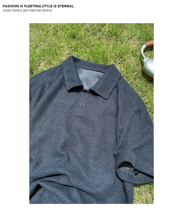 Herren Oversized Polo Kurzarm-Oberteil mit Wabenstruktur, Reverskragen für Freizeit, Pendeln und Alltag – Detail 24