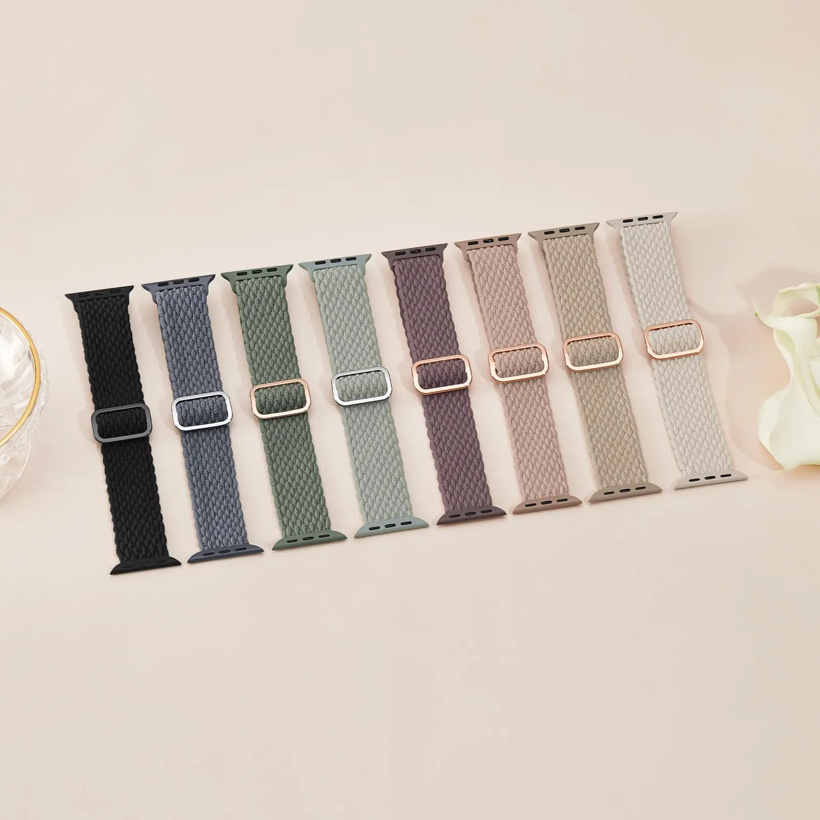 

6Pcs Nylon Strap for Apple Watch Ultra 2 Band 49mm 45mm 44mm 42mm 41mm 40mm 38mm Elastic Braided Loop Bracelet IWatch Series 9 8