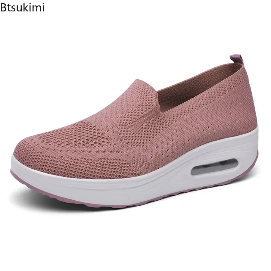 2025 Women's Fashion Vulcanized Sneakers Platform Solid Color Flat Ladies Shoes Casual Breathable Wedges Ladies Walking Sneakers