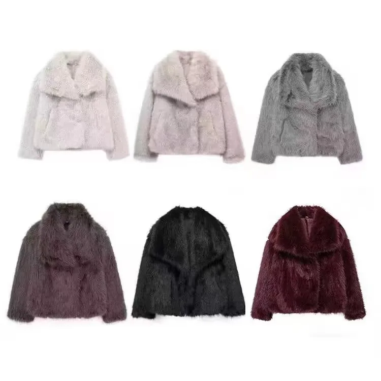 Faux Fur Coat Women Solid Fur Jacket Turn Down Collar Long Sleeve Single Breasted Loose Thick Warm Fur Casual 2025 Autumn Winter