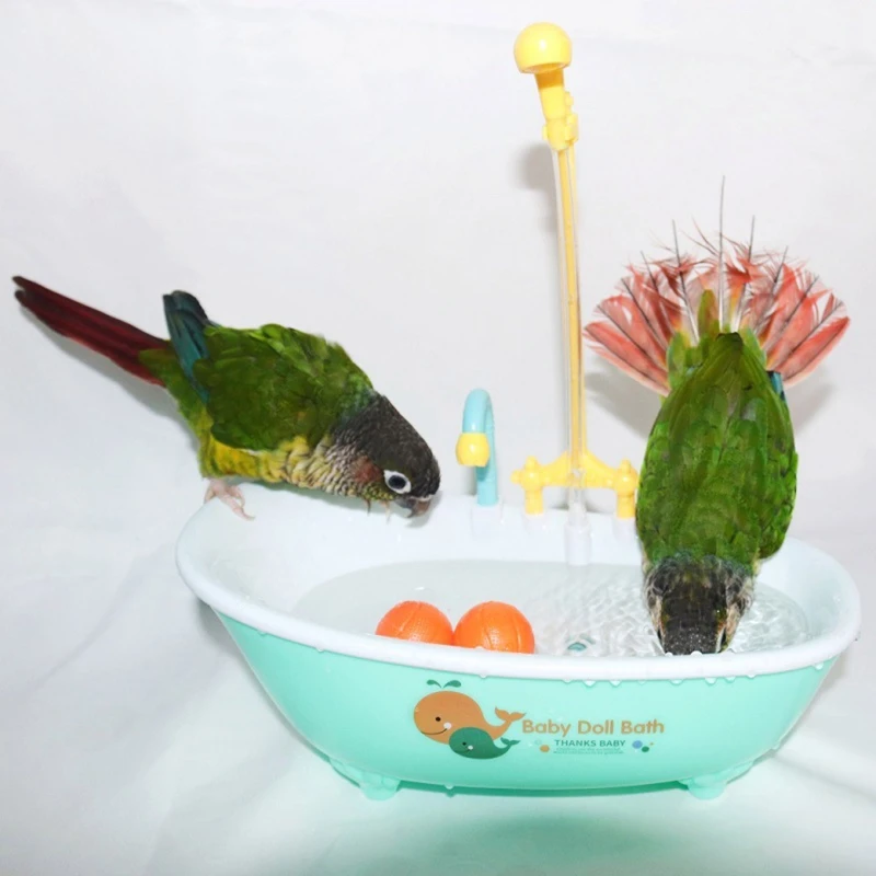 Pet Parrots Automatic Bath Tub Bird Bathing Box Shower Bowl Bathroom Swimming Pool Toy Auxiliary Bird Bathing Container