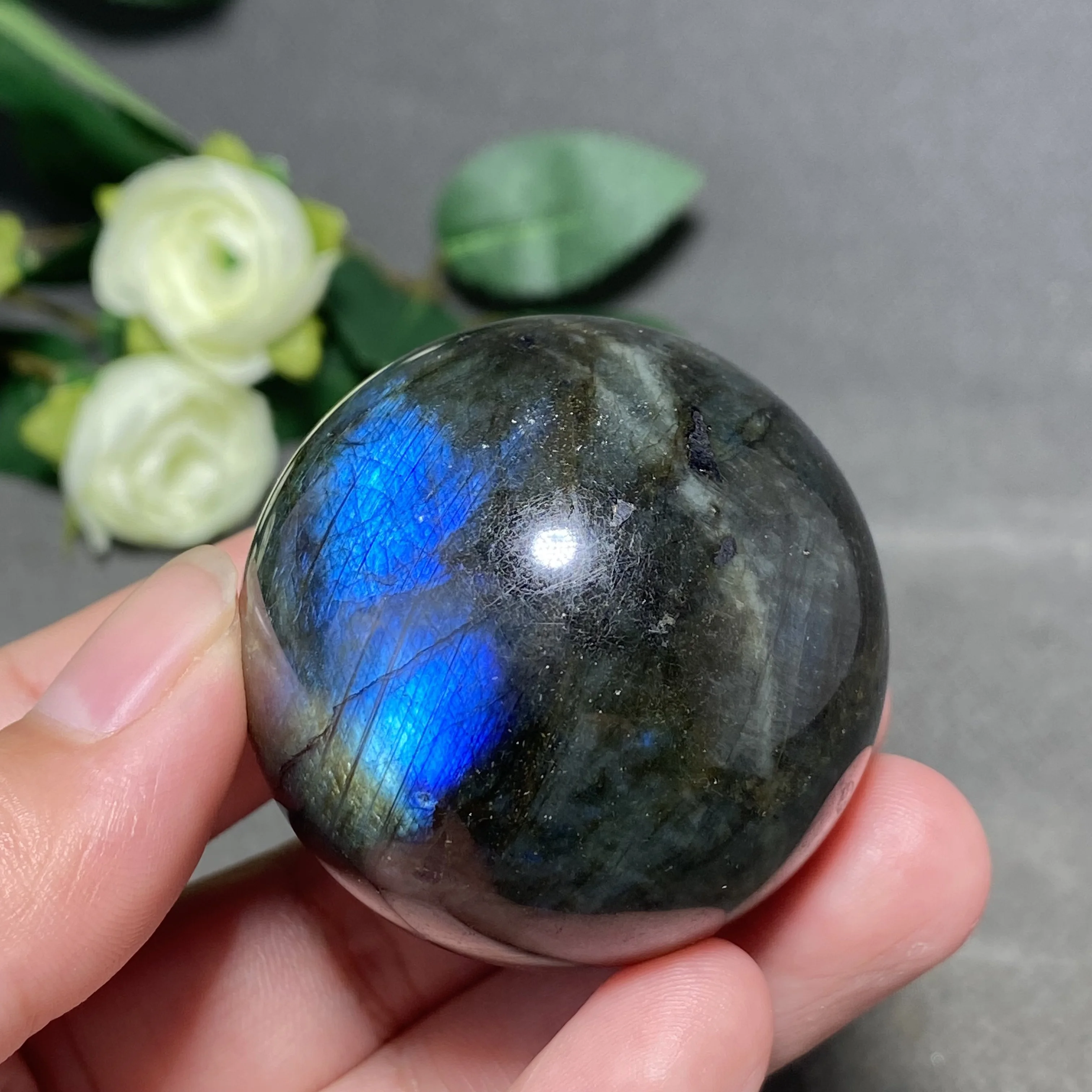 Natural Labradorite Crystal Ball, Which Can Be Used as a Home Decoration. Comes with a Base. view 3