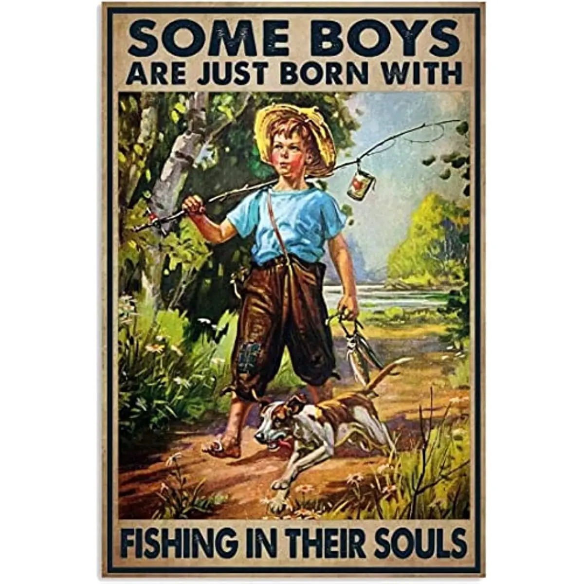 Fishing Boy Poster Metal Tin Sign Some Boys Are Born Fishing Souls Garage Decoration Club Bar Sign Fun Bathroom Wall Decor