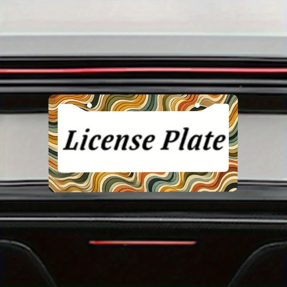 2Pcs Retro Wavy Swirl License Plate Frames 70s Abstract Colorful Pattern Universal Car Tag Covers with Mounting Hardware