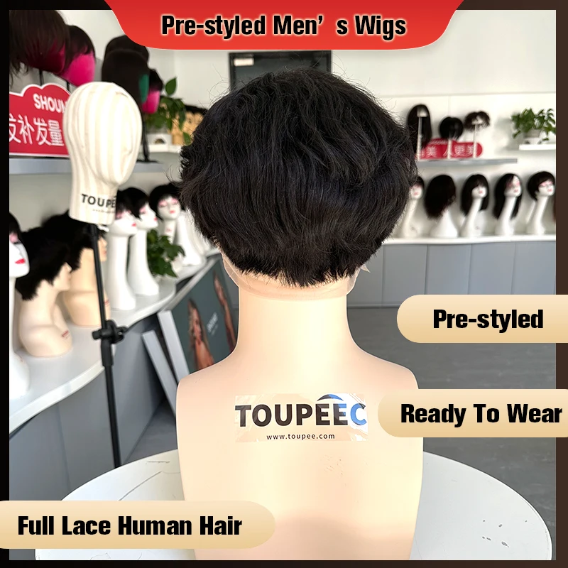 Men\'s Wig Full Lace 100% Human Hair Wigs For Men PreStyled Quality Natural Black Male Wig Easy To Wear Transparent Full Lace Wig