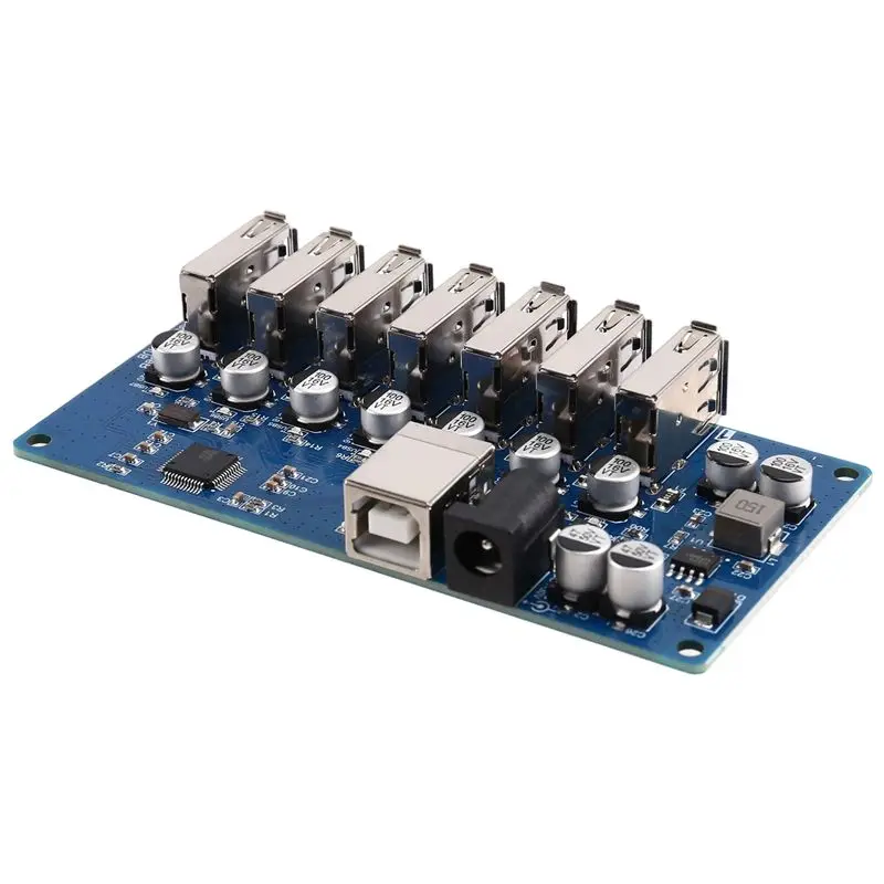Plug And Play USB2.0 HUB Splitter 1-To-7 Ports USB2.0 HUB One-To-Seven Module With Power Port 9-24V Supply Blue