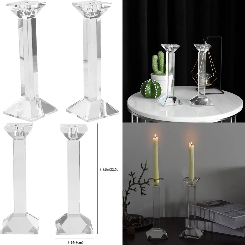 

Набор подсвечников из хрустального стекла из 2 предметов для украшения дома, элегантные конические подсвечники для центральных элементов праздничного стола и Sp