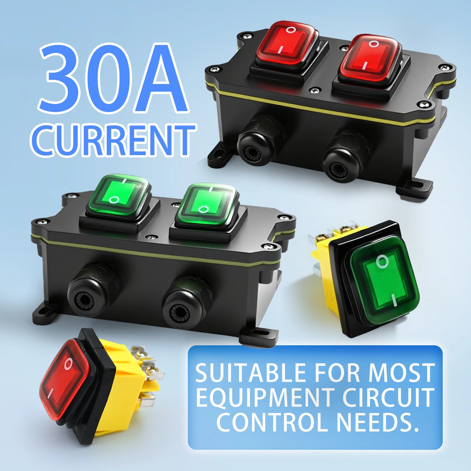 

Junction Box 30A High Current Connetor Outdoor Inline Power Cord 110V-220V 12V-24V Marine Rocker Switch on off Waterproof IP67